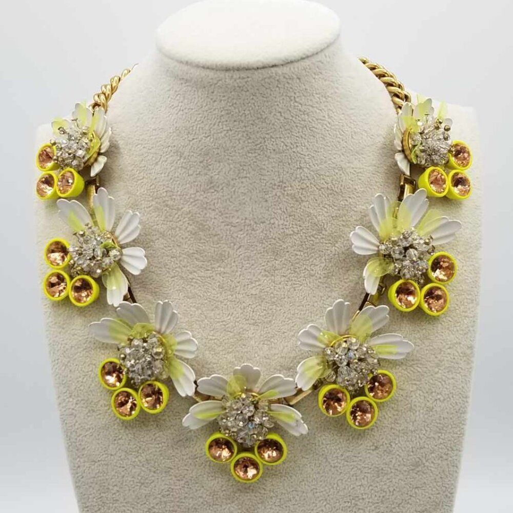 J CrewโYellow White Crystal Brulee Flower Necklace